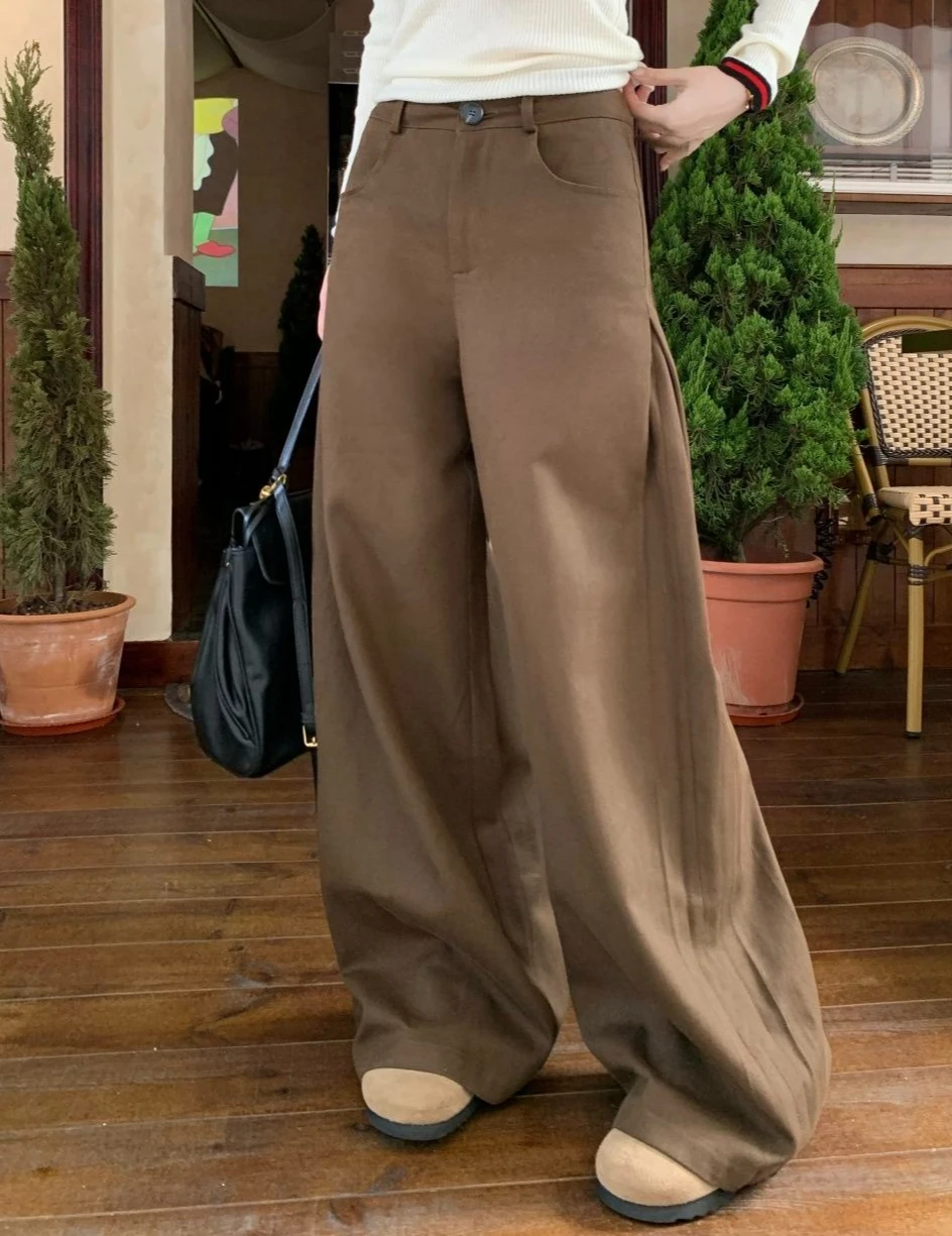 2025 Autumn Versatile Wide Leg Loose Slimming Casual Pants Solid Color Fashion