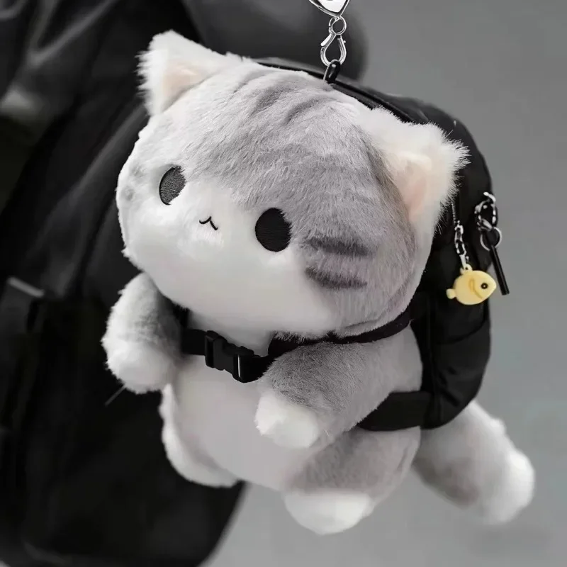 Soft Cute Grey Cat Plush Doll Backpack Pendant Lovely Hanging Ornament for Students Decorative Keychain Gift for Boys Girls