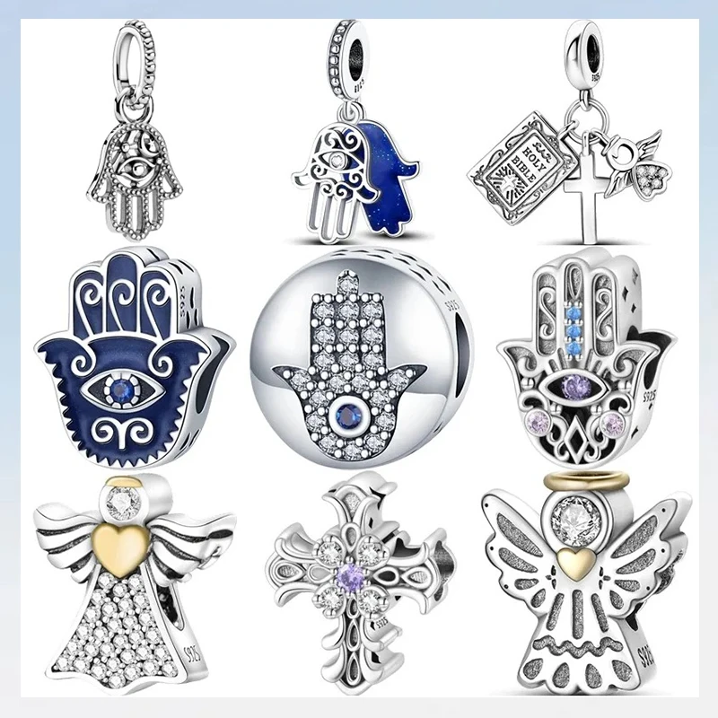 

Новый серебро 925, золотое сердце, ангел, синий циркон, дьявольский глаз, крест, библейский кулон, браслет-подвеска из бисера, подходит для женских ювелирных изделий своими руками