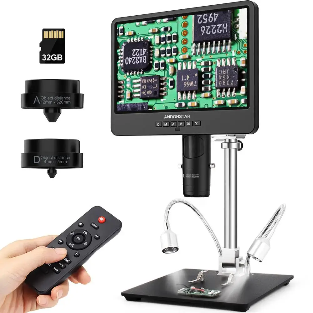 10.1 Inch HDMI Digital Coin Soldering Biological Microscope Kit 2000x Adults 3 Lens UHD Video Record Talks Plants Stones LED