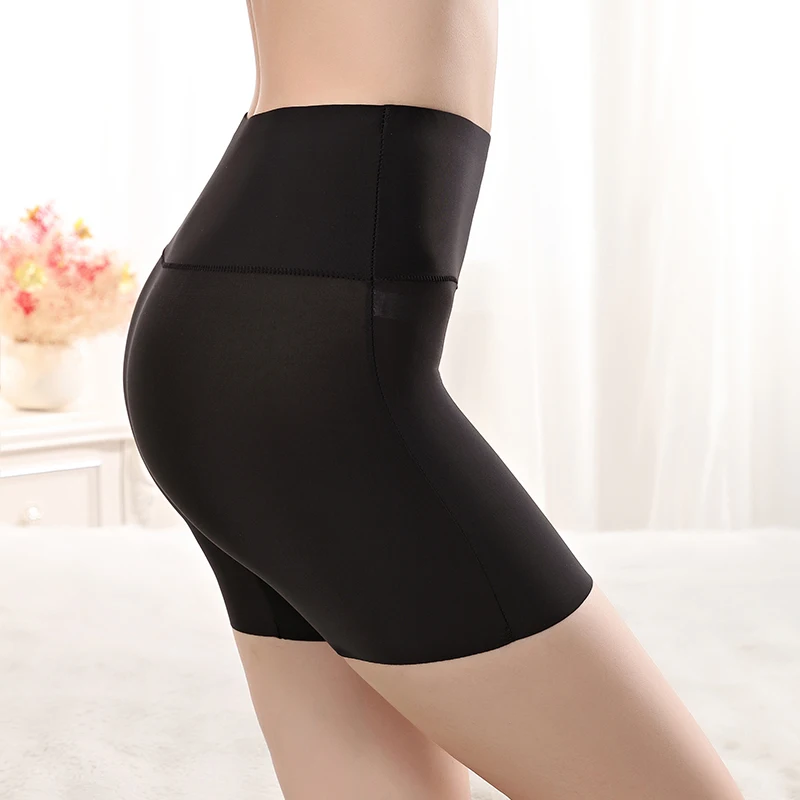 L-3XL sem costura inferior shorts feminino tamanho grande calcinha de cintura alta barriga quadris calças de segurança roupa interior fina pele preta cuecas de seda gelo