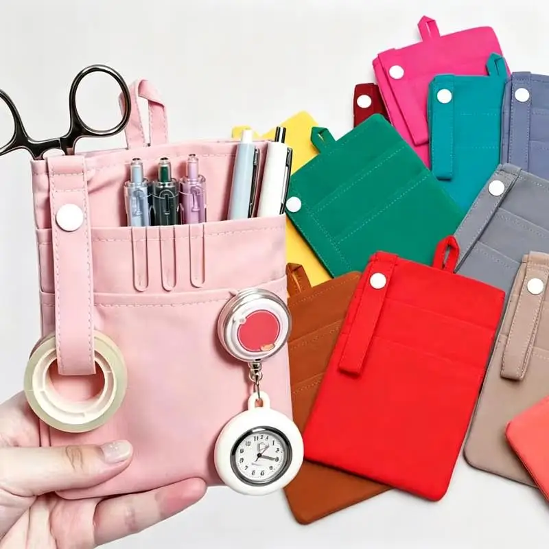 Nurse Pocket Organizer Lightweight Quick Dry Polyester Spandex Pouch Solid Color with Pen Holder for Nursing Clinical Rotations