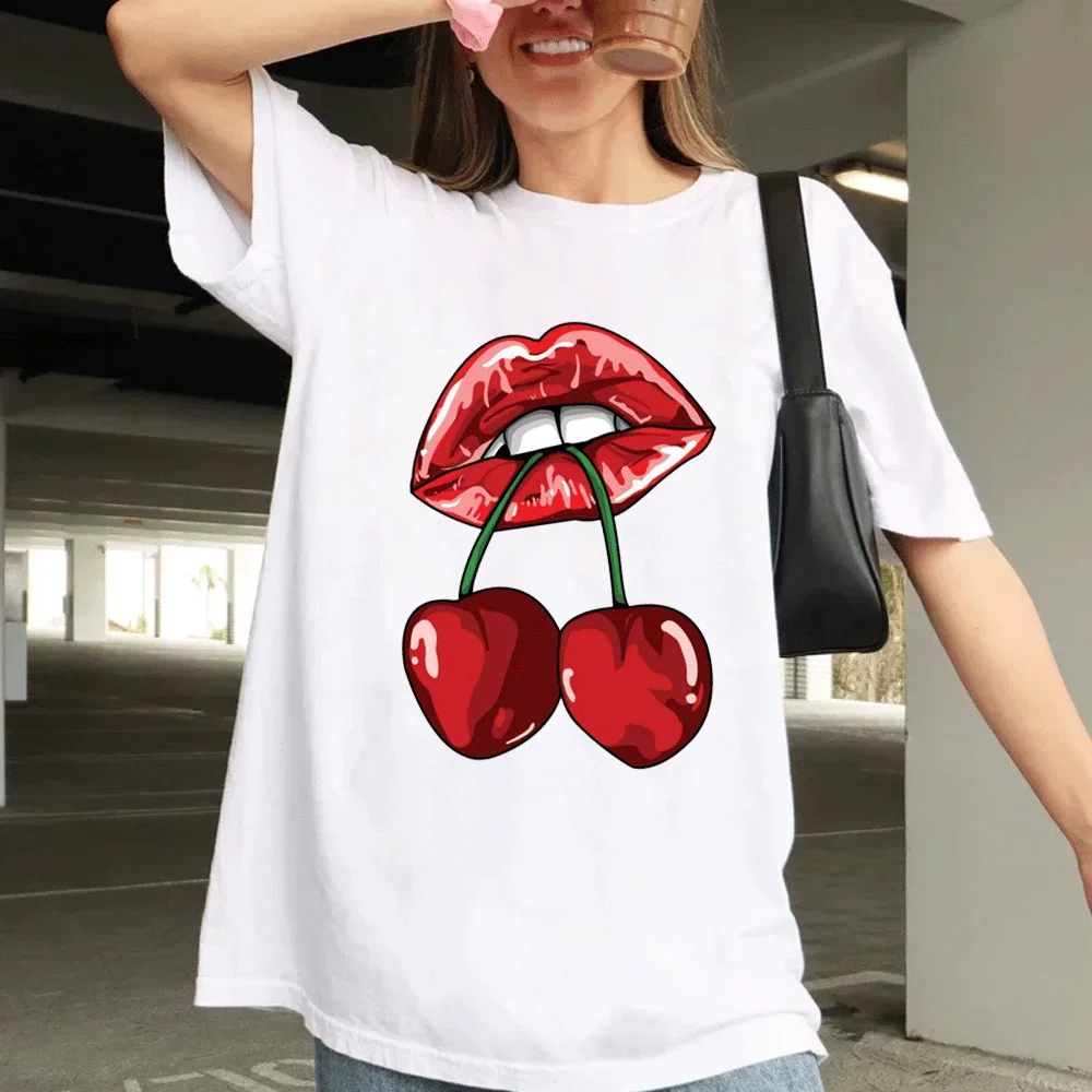 

Letter Print Tops Summer Girl Tops Sexy Lips Print Streetwear Harajuku Cute Short Sleeve T-shirts Aesthetic 2000s Y2K Clothes