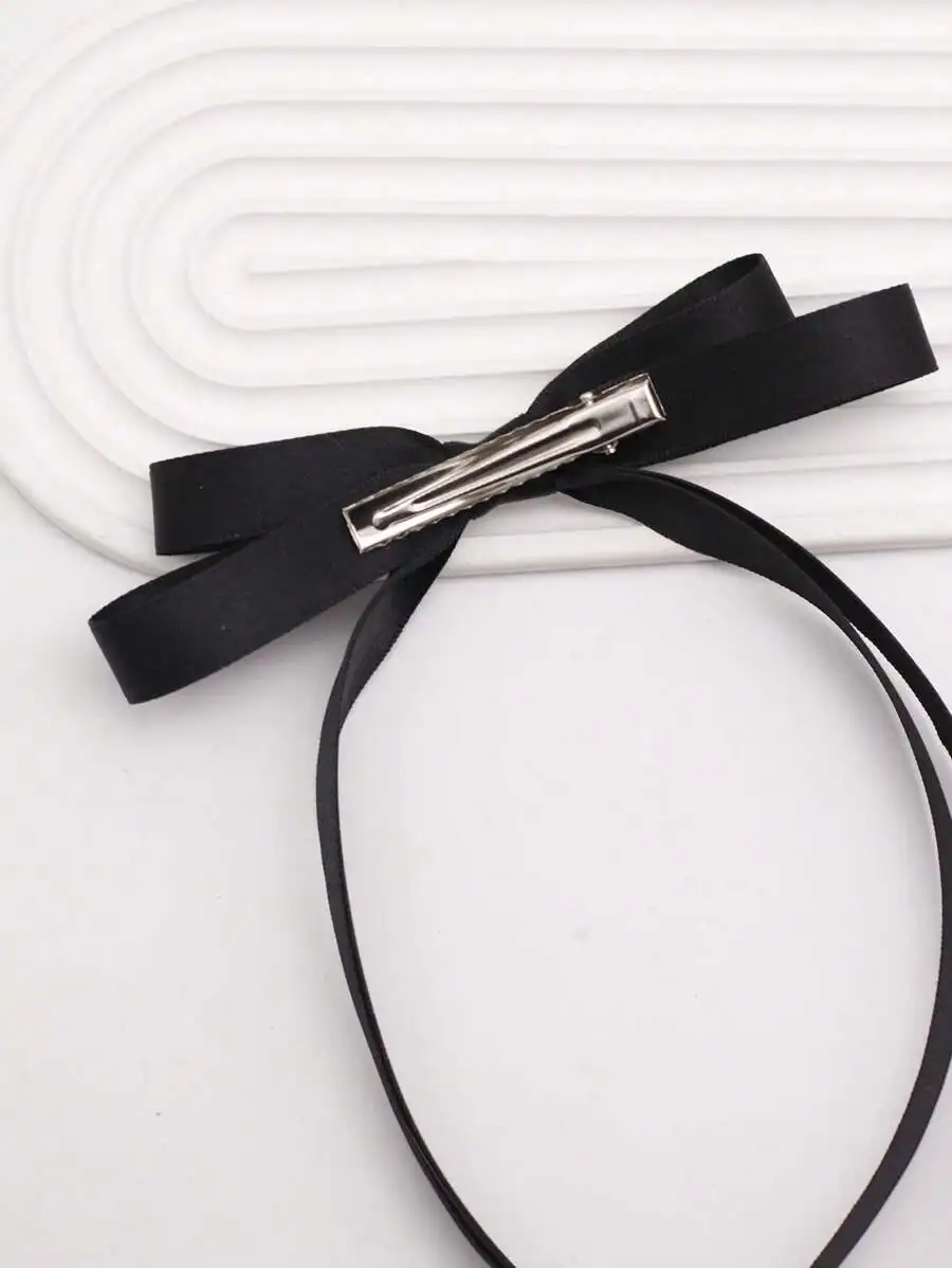 

Black Satin Bow Hair Clip With Metal Claw For Women Fashion Headband Accessory