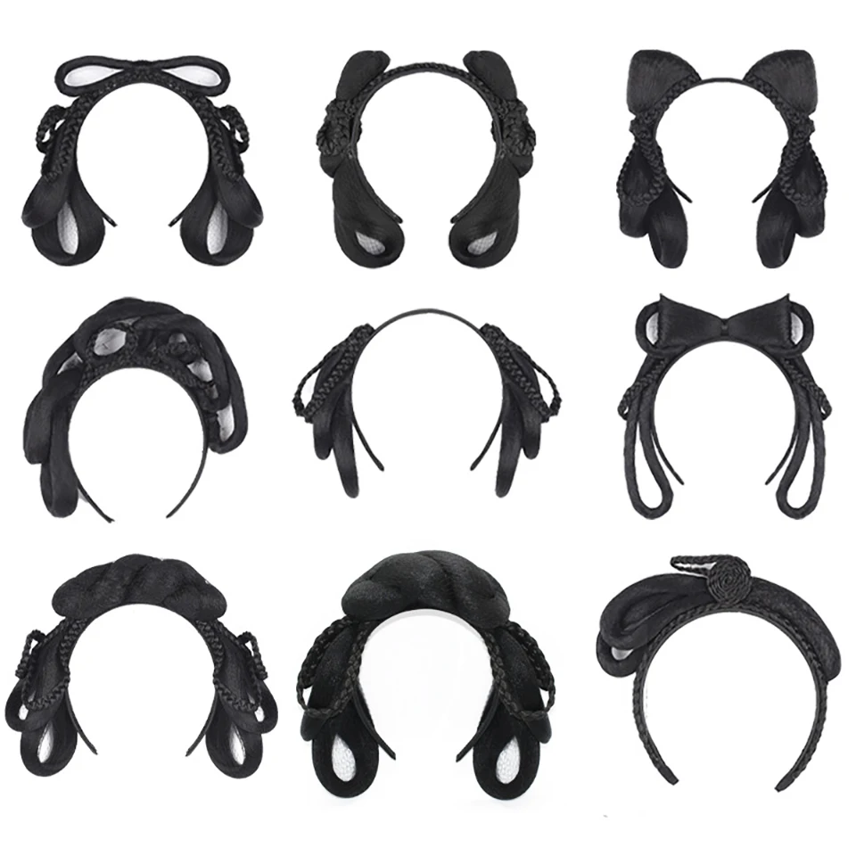 Chinese Ancient Retro Black Hair Braids Chignons Synthetic Fake Hanfu Hair Bun Pad High Ancient Princess Cosplay Vintage Wig