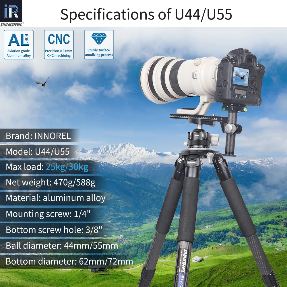 INNOREL U44/U55 Low Profile Camera Tripod Ballhead, with Arca 1/4
