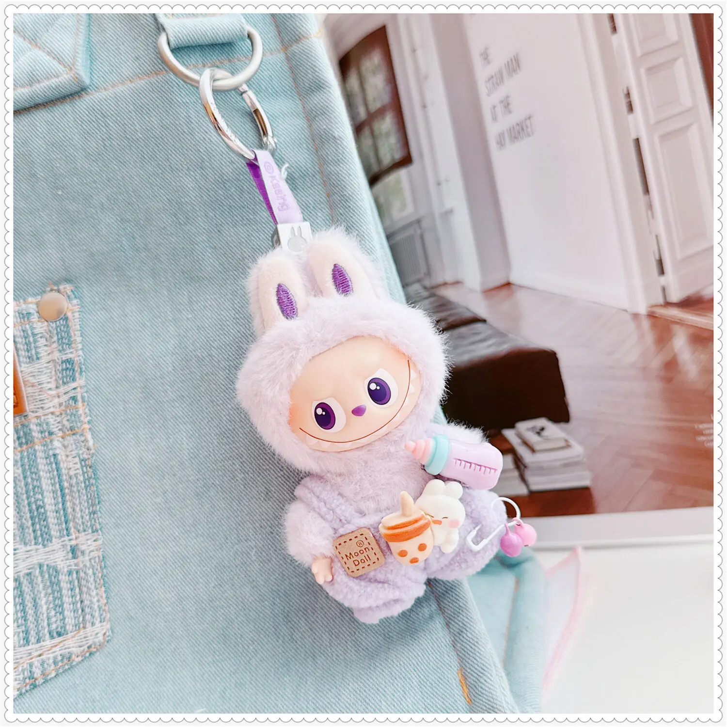 

10cm Mini Labubu 4.0 Doll Clothes 4th-Gen Labubu Bell & Milk Bottle Suspender Pants for Mini Labubu