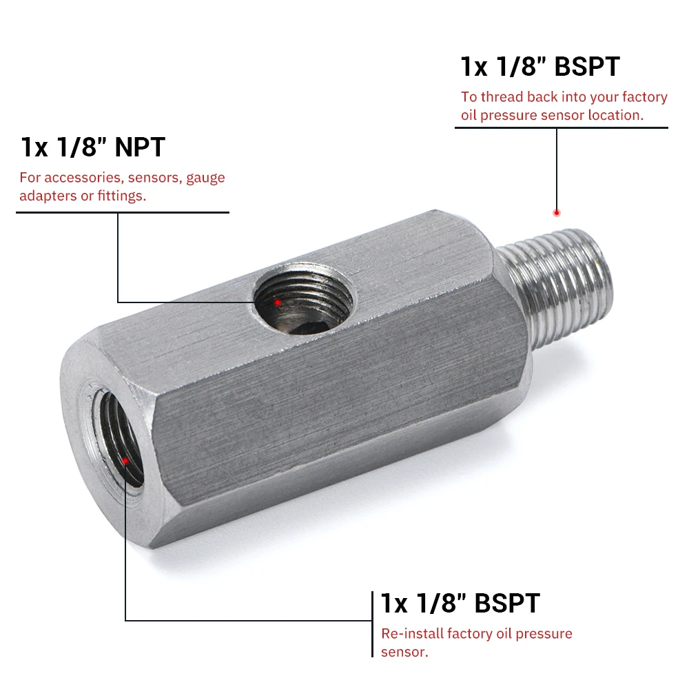 Stainless Steel 1/8\'\' BSPT Oil Pressure Sensor Sendor Tee Adapter to 1/8 NPT Gauge T-Piece Car Accessories VR-OGA02