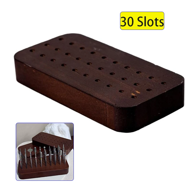 30-slots polijstkop opslag walnoothout nagelboor organizer lade desktop display standaard manicure gereedschap
