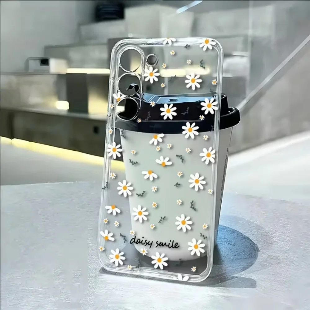 Capa de Silicone Amarela e Branca com Flores Margaridas para Samsung Galaxy A73 A72 A71 A70 A70s A56 A55 A54 A53 A52 A52s A51 5G 4G