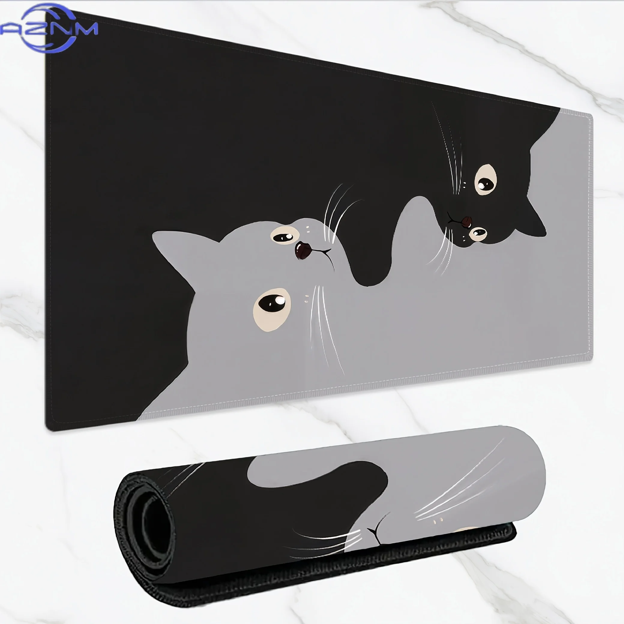 Large Desk Mat Featuring Adorable Black And Gray Cat Design, Made of Soft Rubber, Ideal for Office And Gaming Use