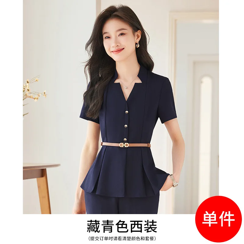 Short Sleeve Suit Suit Women's Summer High-End Business Temperament Jewelry Store Gold Shop Tooling Beautician Technician Overal