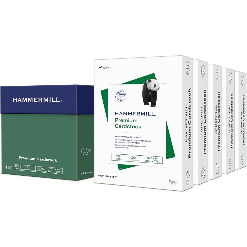 해머밀 110lb 화이트 카드스톡, 8.5 x 11, 5 리암(1000매) - 두꺼운 미국산 카드스톡, 168400C