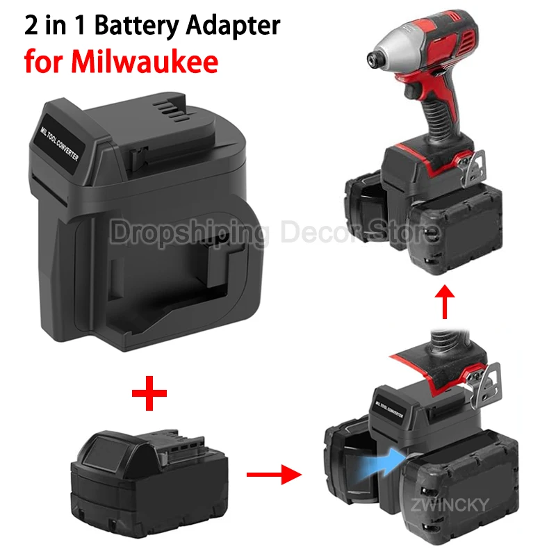 

2 in 1 Battery Adapter for Milwaukee 18V Li-ion Battery for Milwaukee 18V Power Tools Dual Battery Converter Increase Work Hours