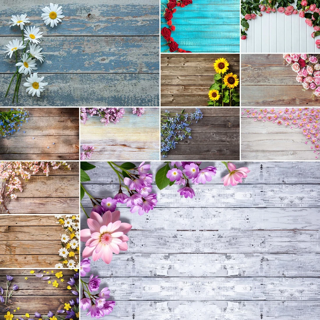 

MOON.QG Flower Backdrop Rustic Wood Birthday Floral Blossom Tea Party Photography Background Wooden Valentines Baby Shower