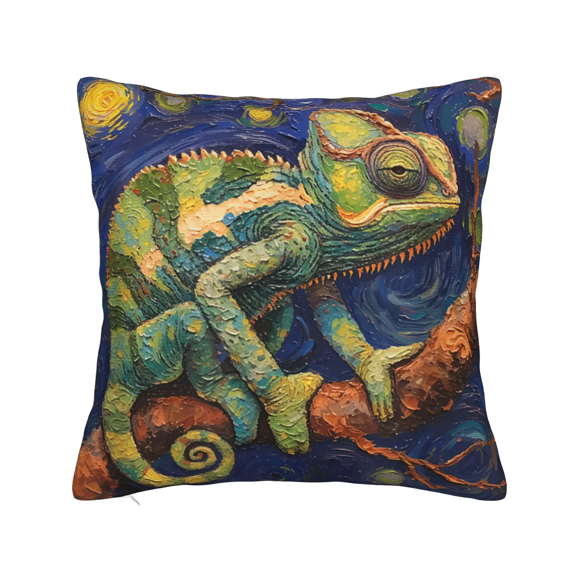 Chameleon Van Gogh Style Starry Night Square Pillow Cases  Cushion Covers Polyester Decor Throw Pillow Case Cover for Home 18
