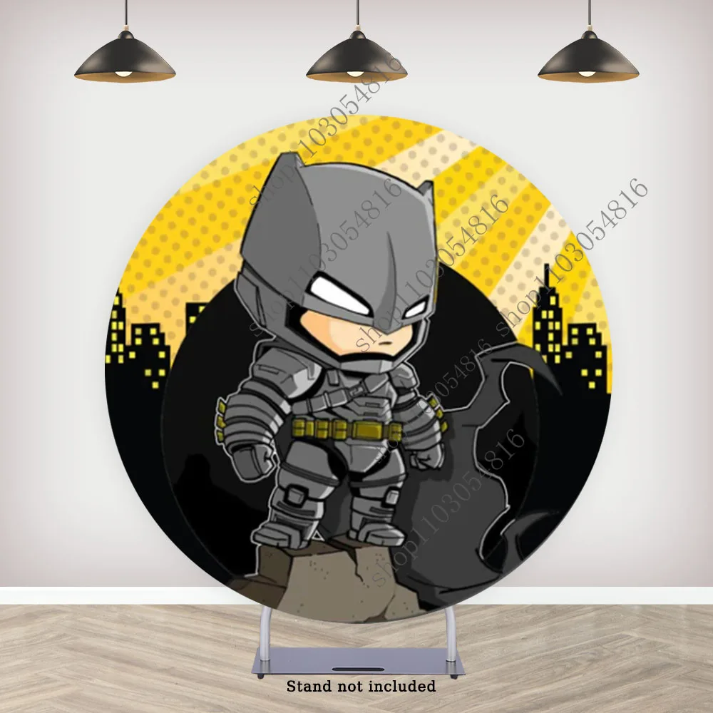 Tło fotograficzne Batman dla dzieci na urodziny, okrągłe tło do zdjęć, tło do zdjęć na imprezy, osłony na podest do fotobudki, artykuły tematyczne na przyjęcie.