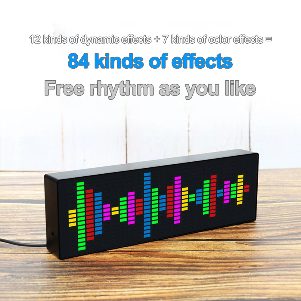 LED Music Spectrum Rhythm Display RGB Light Electronic Clock Voice Activated Car Audio Level Indicator VU Meter Atmosphere Lamp