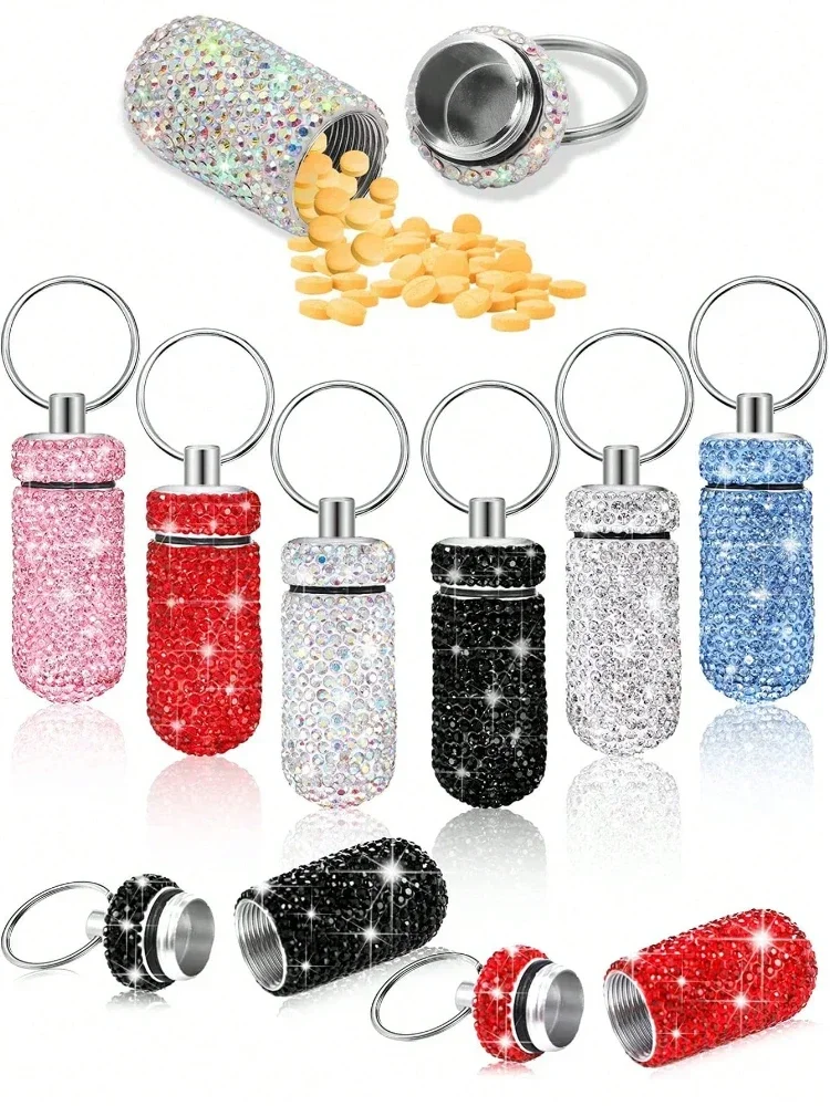 

Новая портативная бутылка для лекарств с инкрустацией бриллиантами, портативная уличная бутылка с герметичным отделением для ключей, маленькая аптечка