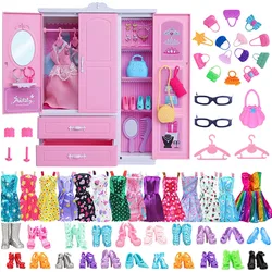 39Items/Set Dollhouse Furniture Wardrobe For Barbis Doll Accessories Doll Clothes Dresses Shoes Crowns Necklace Kids Gift Toys