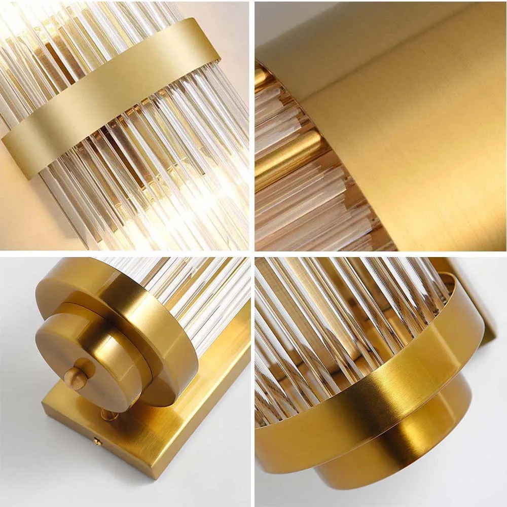 Modern LED Wall Lamp Gold Luxury Crystal Wall Lights E14 Edison Bulbs for Bedroom Living Room Study Home Lighting Fixtures