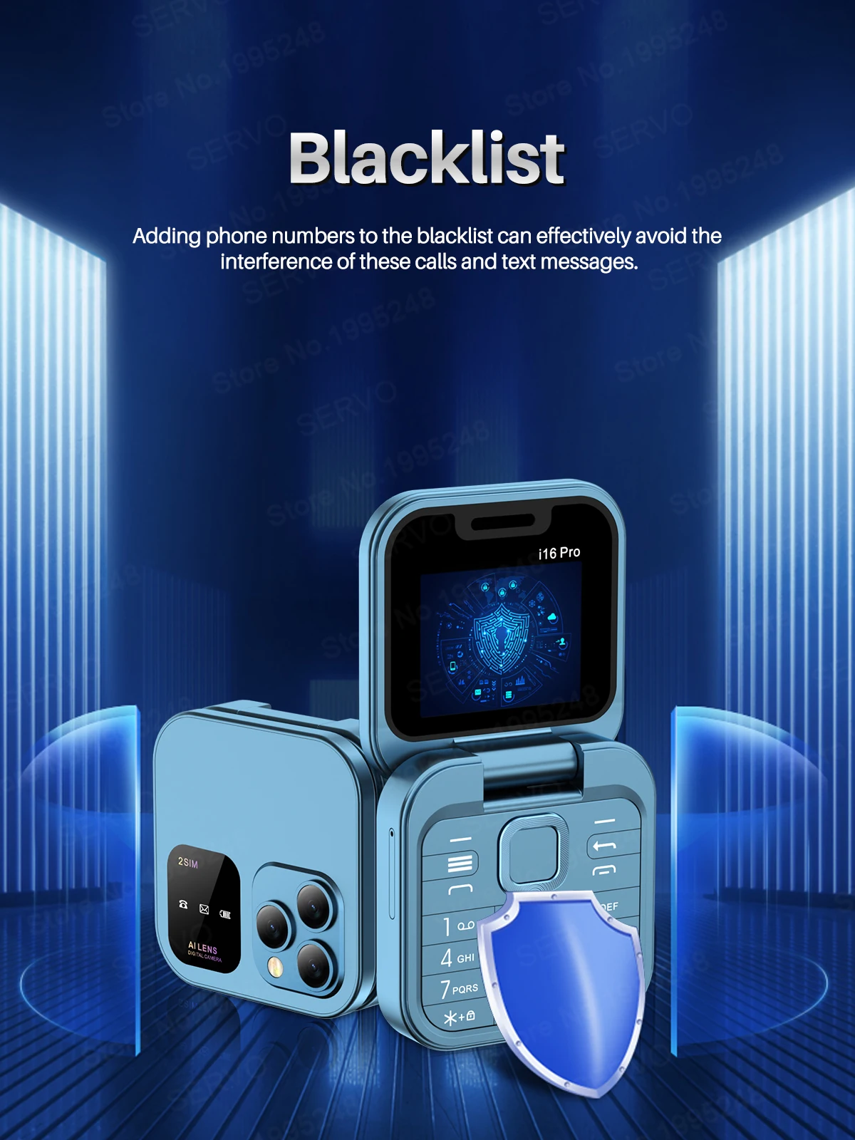 SERVO Original I16 Pro Foldable Mini Mobile Phone 2SIM Card Speed Dial Fold Telephone Magic Voice Blacklist Flip Cellphone TypeC