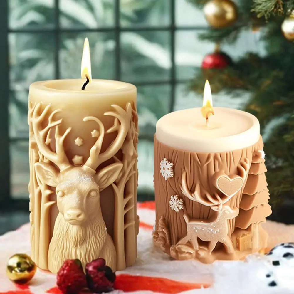 3D Weihnachten Duftkerze Silikonform Rentier Schneeflocke Zylindrische Elch Kerzenform Kerzenherstellung Werkzeuge Weihnachtsgeschenk