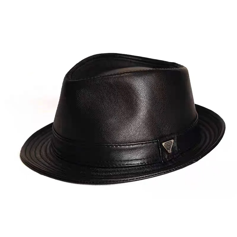 New Man High Quality Genuine Leather Cowhide Formal hat Gentleman Cow Skin Short Brim Black/Brown Top Hat Male Shows Gentleman