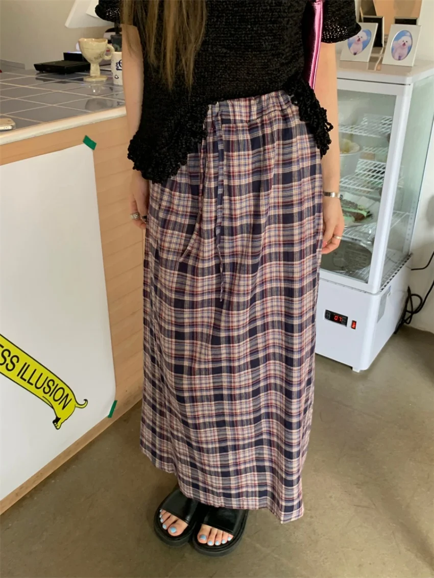 

Alien Kitty Casual Straight Skirts Women 2026 New Loose Chic Gentle Summer Plaid Dating Camping All Match Vintage Slim Daily
