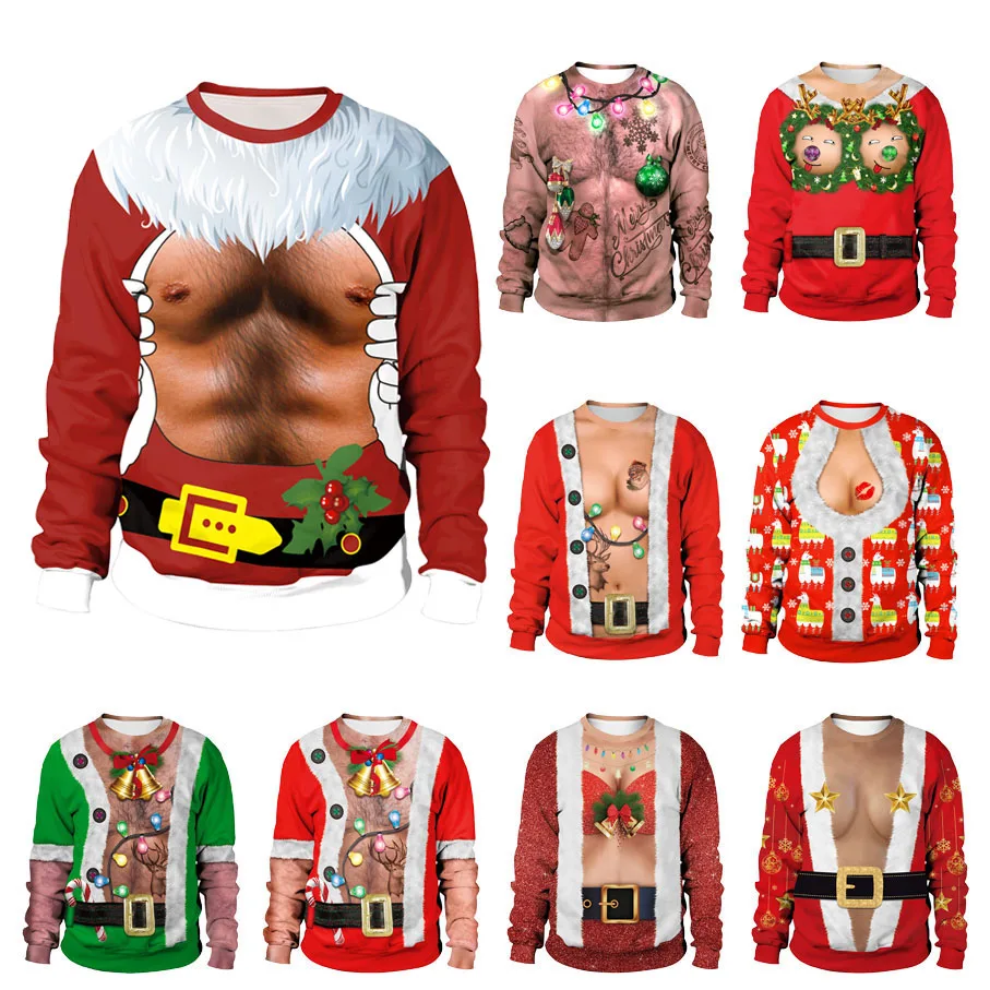 

Men Women Spoof Ugly Christmas Sweater 3D Printed Funny Christmas Pullovers Sweatshirts Autumn Couples Party Casual Jumpers Tops