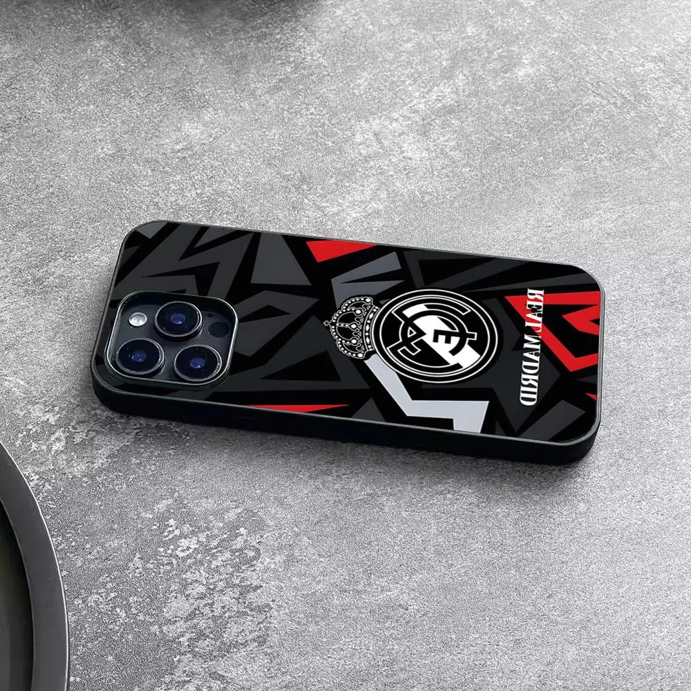 Etui na telefon z logo R-ReaL M-MaDriDS FC do iPhone 17 Air 16 15 14 Plus 13 12 11 Pro Max, dwukolorowe, twarde PC, modna osłona ochronna — zdjęcie produktu 4