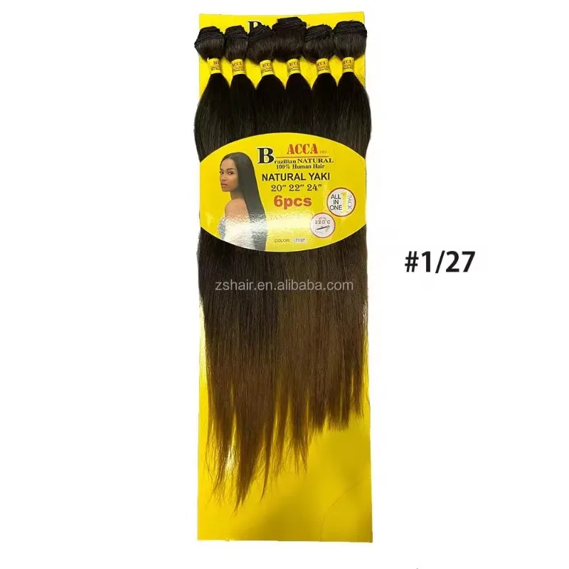 Extensões de cabelo sintético com fechamento para mulheres, cabelo liso natural Yaki, extensão de pacotes, 6 pacotes