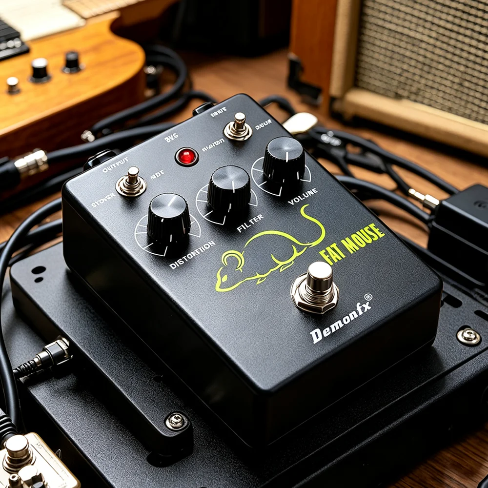 Demonfx FAT MOUSE Distortion Fuzz Guitar Effects Pedal MOSFET Clipping Mode Fat Bass Switch Metal Shell Stomp‑Box