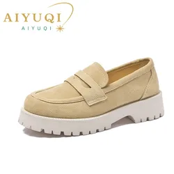 AIYUQI-mocasines de ante de piel auténtica para mujer, zapatos de estilo británico, de suela gruesa, talla grande, para primavera, 2024