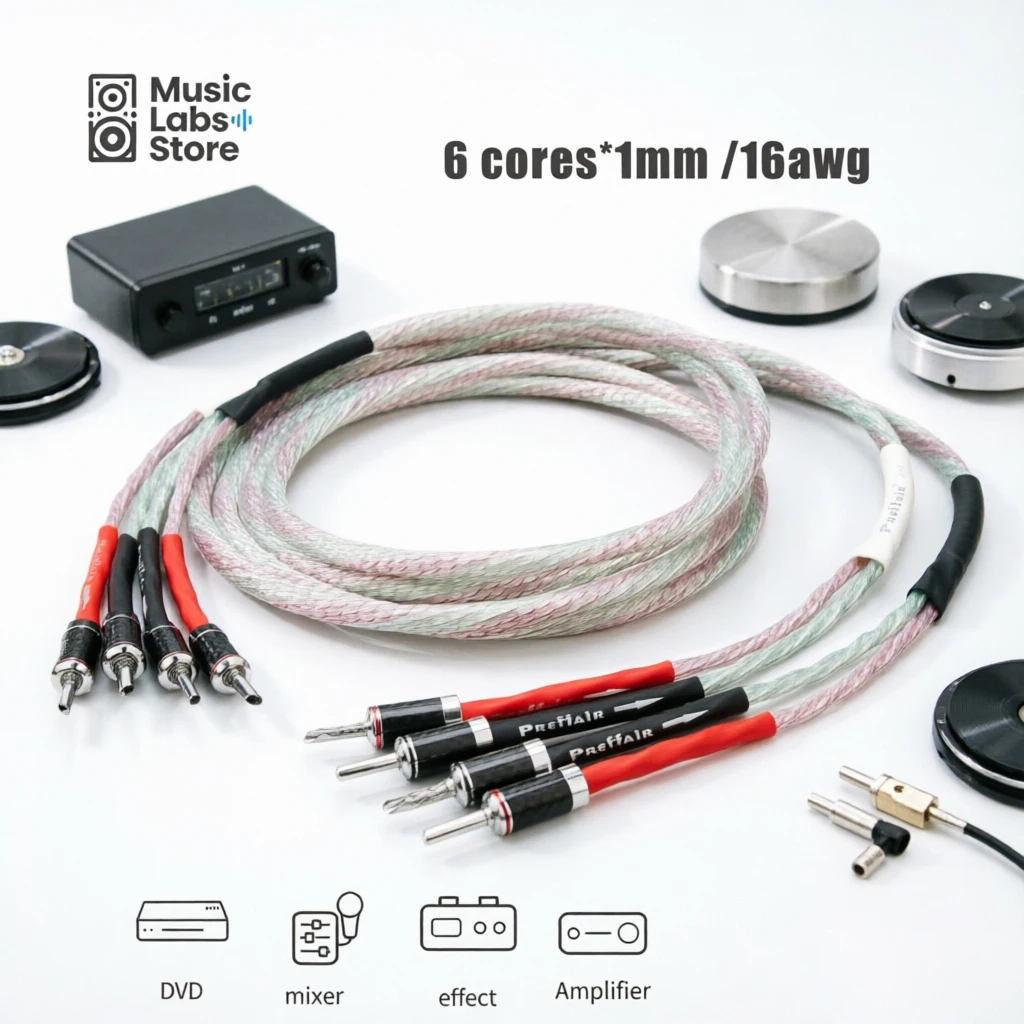 Pair HIFSpeaker Cable 7N OCC Silver Plated  Banana to Spade Rhodium Plated Carbon Fiber Connector OCC Speaker Wire for Amplifier