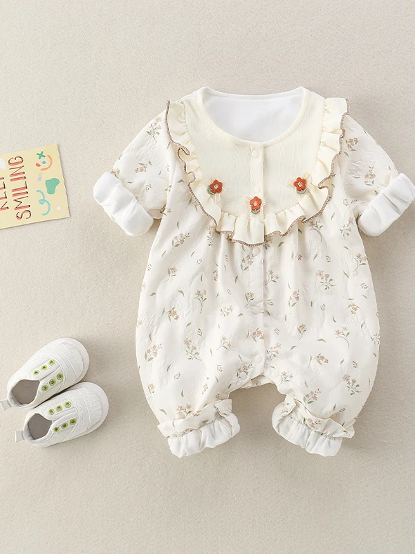 

Spring Outfit Baby Girl Rer Floral Print Princ Harie Newborn Spring Autumn Double Layer Clothes Sweet Sle Long Pants
