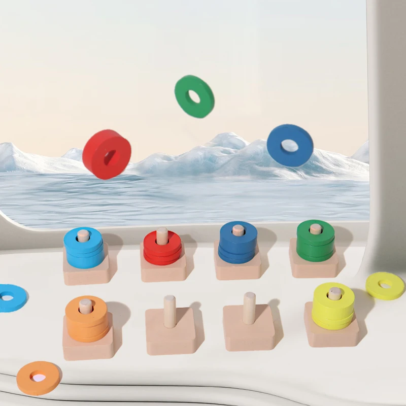 モンテッソーリ木製分類・積み重ねおもちゃ 教育学習 幼稚園 色認識 形状分類パズル 子供向けギフト