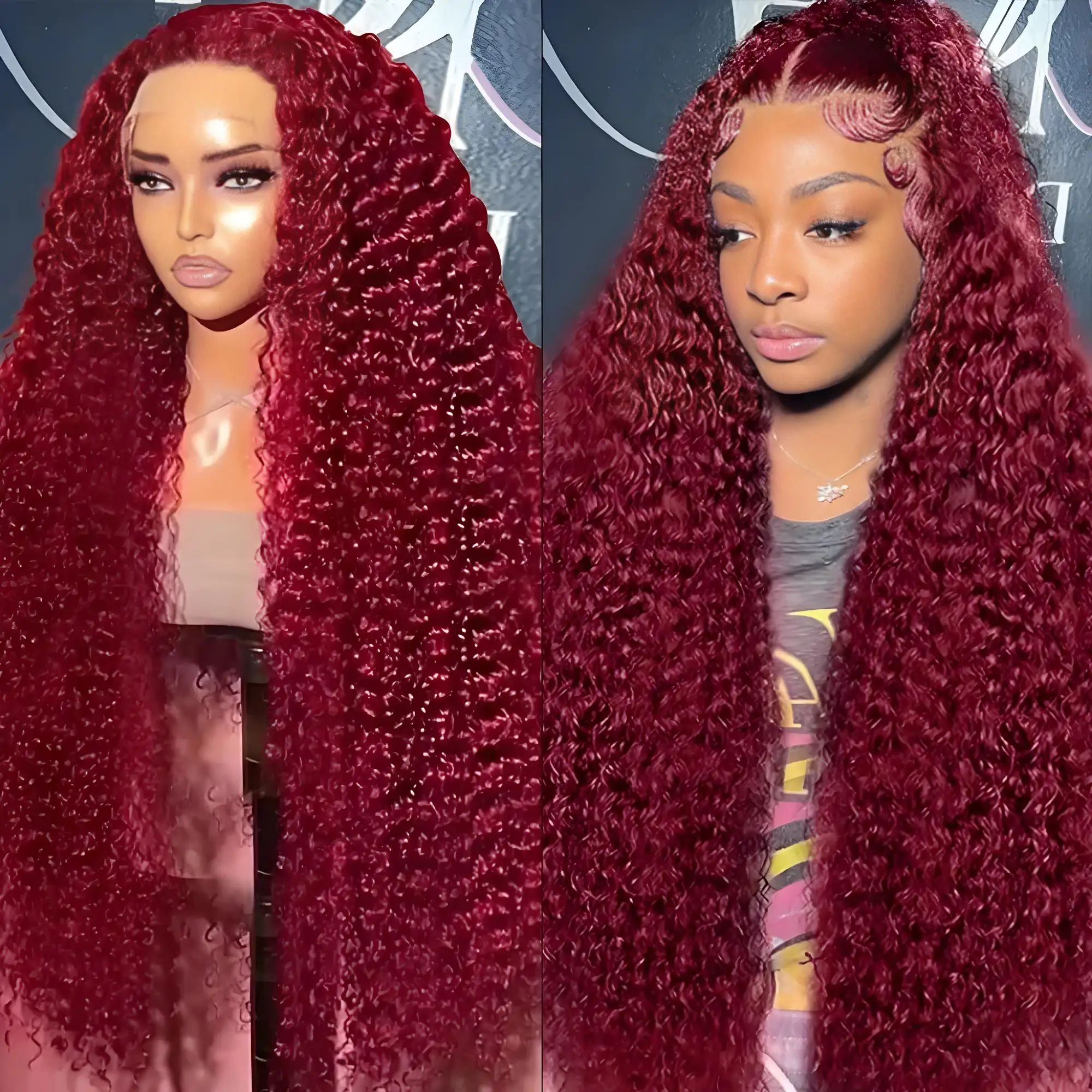 

18-36 inches HD Transparent Lace 200 Density 13x4 13x6 Frontal Lace 99j Burgundy Deep Wave Frontal Human Hair Wig For Women