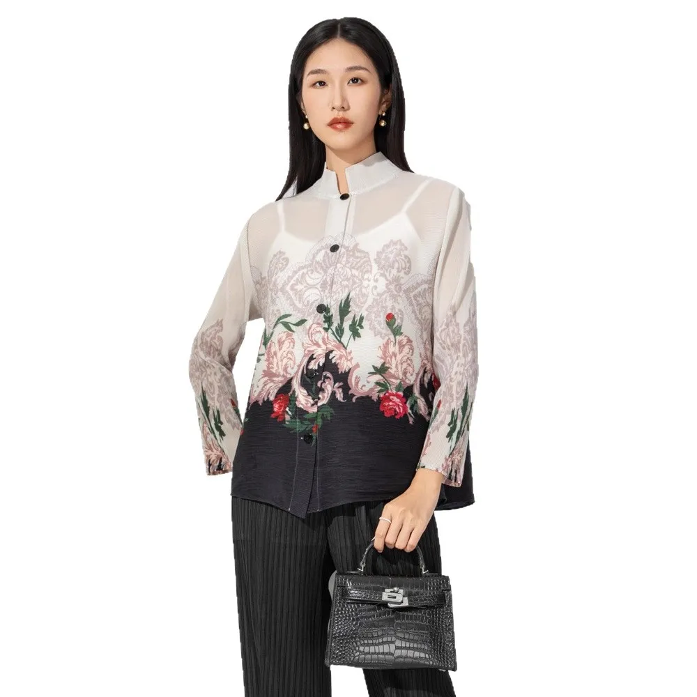 مياكي مطوي 2025 جديد الخريف بلوزة مطبوعة بأكمام طويلة الإناث صف مشبك فضفاض ساحات كبيرة موضة البرية سترة سترة الطيات #5