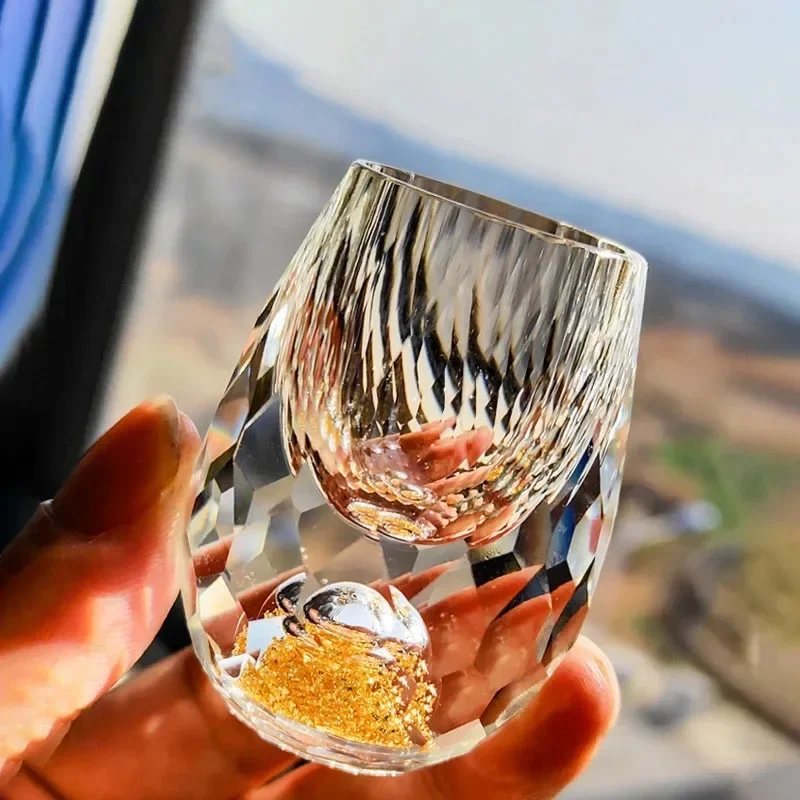 Doppelwandige Goldfolie-Glasteetasse Luxuriöses Kristallglas für Wodka, Sake, Shochu, Bar-Likör Hochwertiges Geschenk für Spirituosen und Wein
