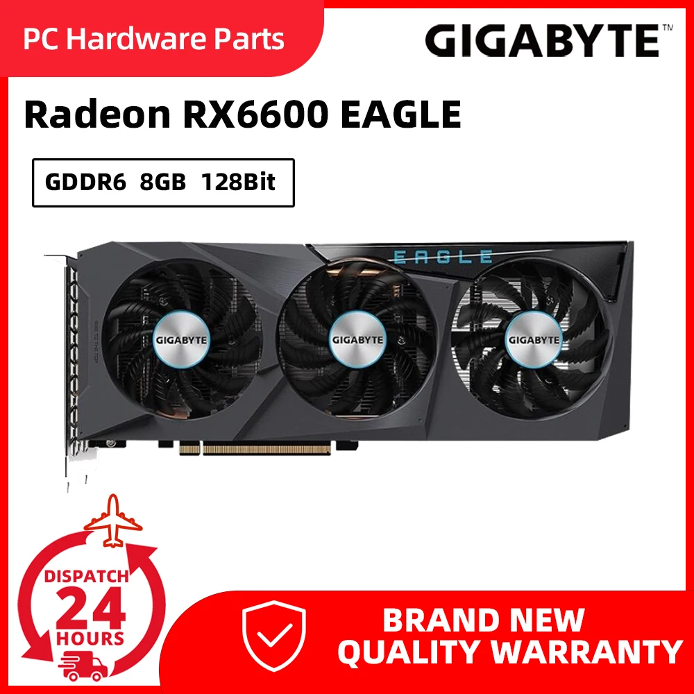 GIGABYTE Graphics Cards  Radeon RX6600 EAGLE 8G GDDR6 Raphic Card 2491MHz 128bit PCIe 4.0 RX 6600 GPU MINI Video Cards For Game