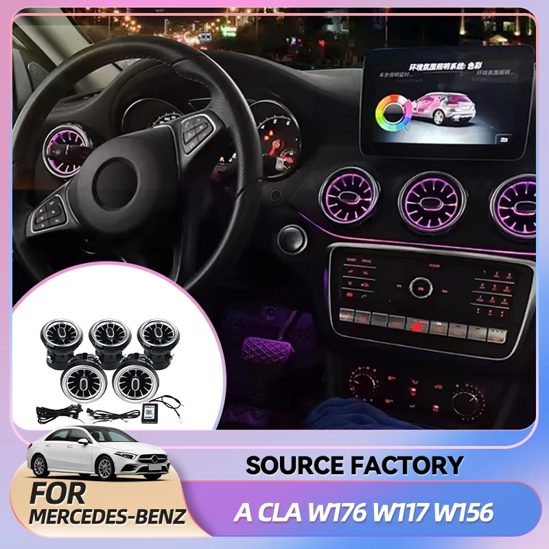 

Внутренние наклейки, светодиодные 12/64 цветов, окружающее освещение для Mercedes-Benz A/CLA W176/CLA W117/GLA W156, светодиодные автомобильные вентиляционные отверстия, турбинная насадка