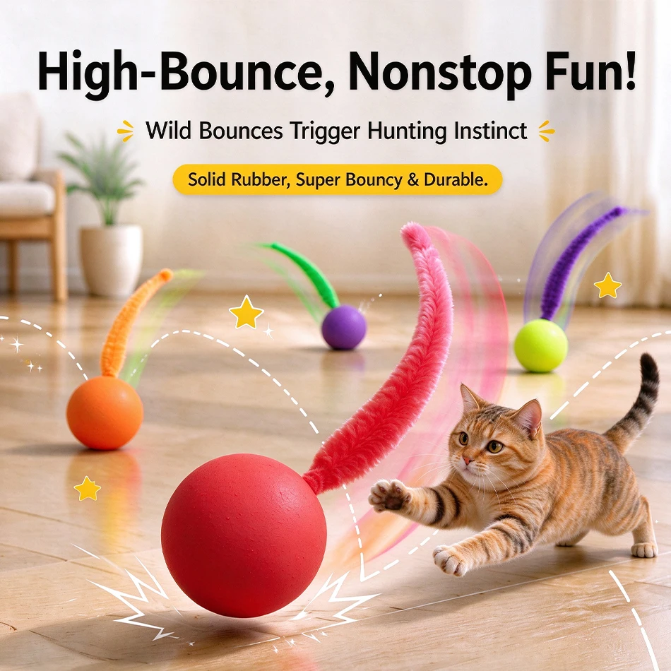 1-6PCS Cat Interactive Toys Colorful Bouncing Caterpillar Elastic Ball Indoor Teasing Puzzle Pet Supplies for Cats