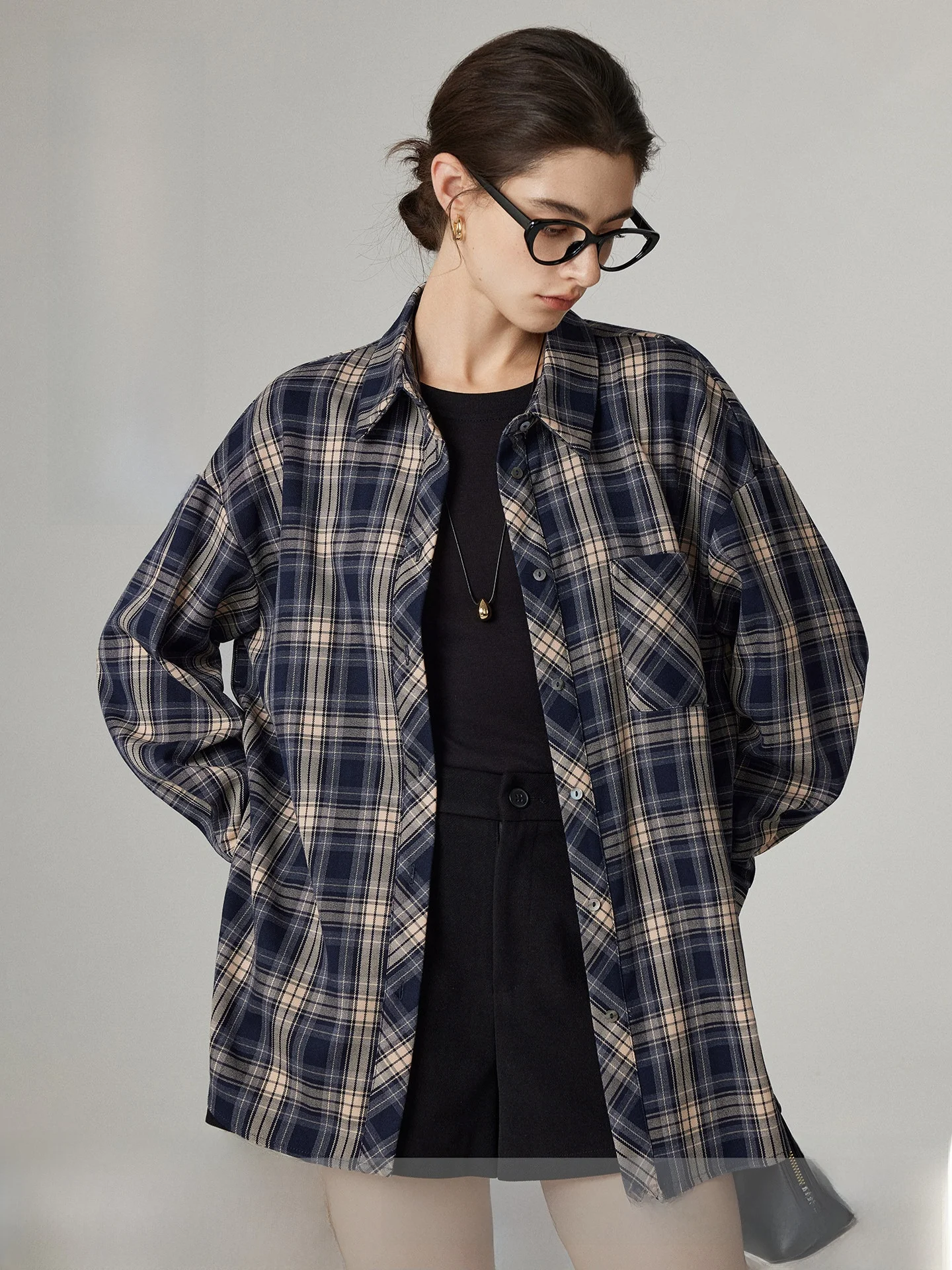 

Классический клетчатый женский топ на весну-осень, свободный повседневный, для работы, с длинным рукавом, удобный, дышащий