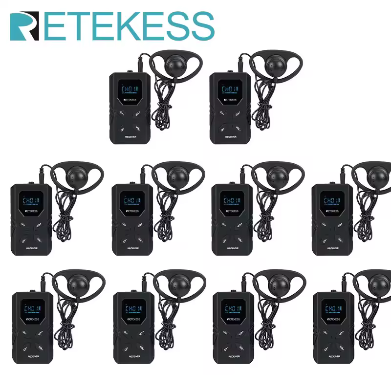 Retekess tt118 10 pcs fm אודיו מקלטי מדריך סיור אלחוטי עבור ערוץ מוזיאון