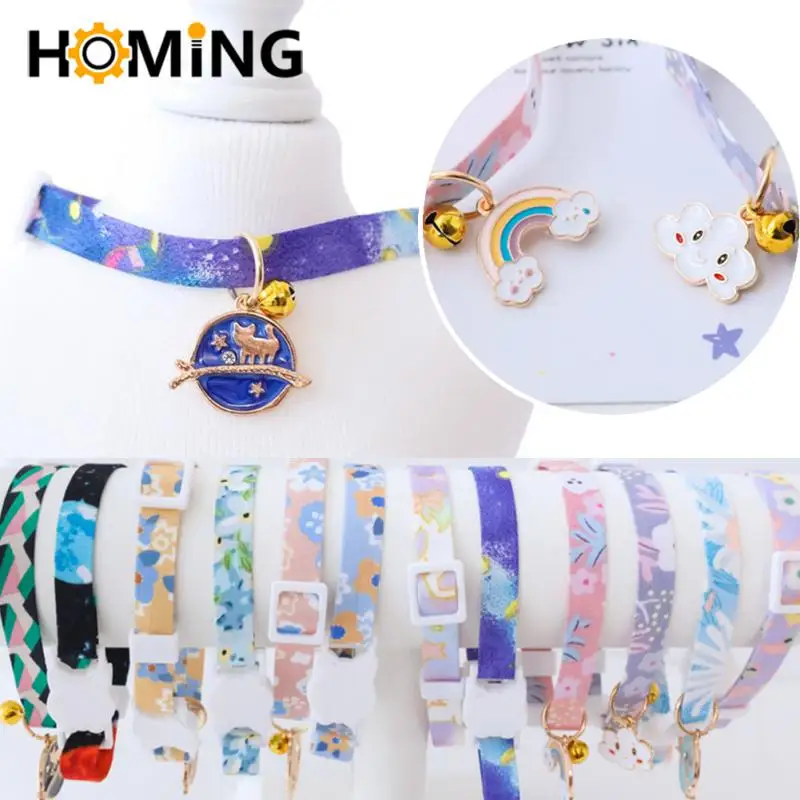 Colorful Adjustable Sweat Cute Cartoon Pet Collar With Pendants Starry Sky Color Soft Polyester Small Dog Cat Leads Decoration