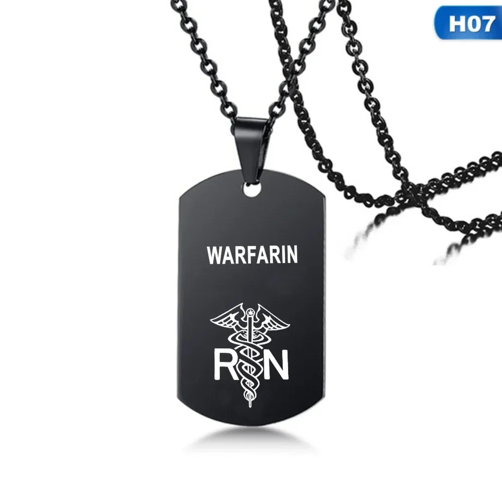 BLOOD THINNER Men's Medical Alert ID Necklace Dog Tag Pendant Stainless Steel ICE SOS Woman Men Jewelry