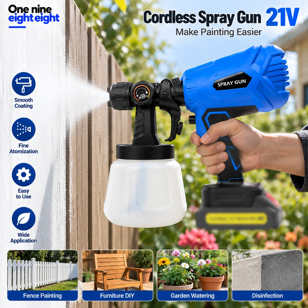 21V Cordless High Power Adjustable Paint Sprayer Gun Electric Spray Gun for Furniture Garden DIY with High Atomization