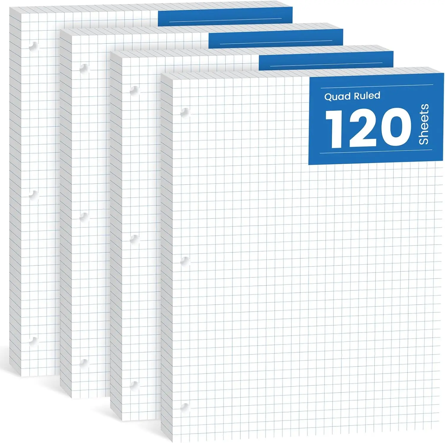 

Graph Paper Loose Leaf 8x10.5, 480 Sheets Quadrille Pad, 4x4 Grid Filler Paper, 3-Hole Punched for Binder