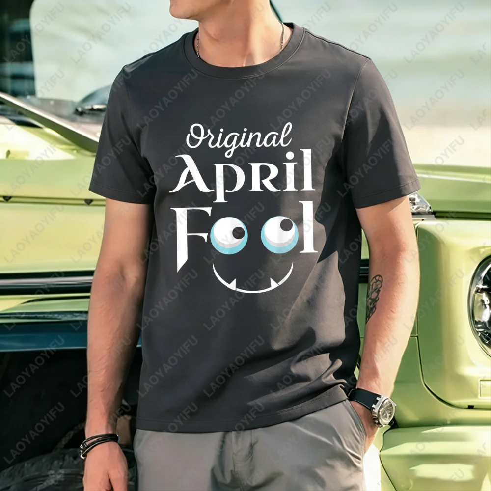 April Fool Face Design Original Text Unisex Cotton T-Shirt Casual Funny Humor Spring Summer Wear For Men Women  Fun Prank Day